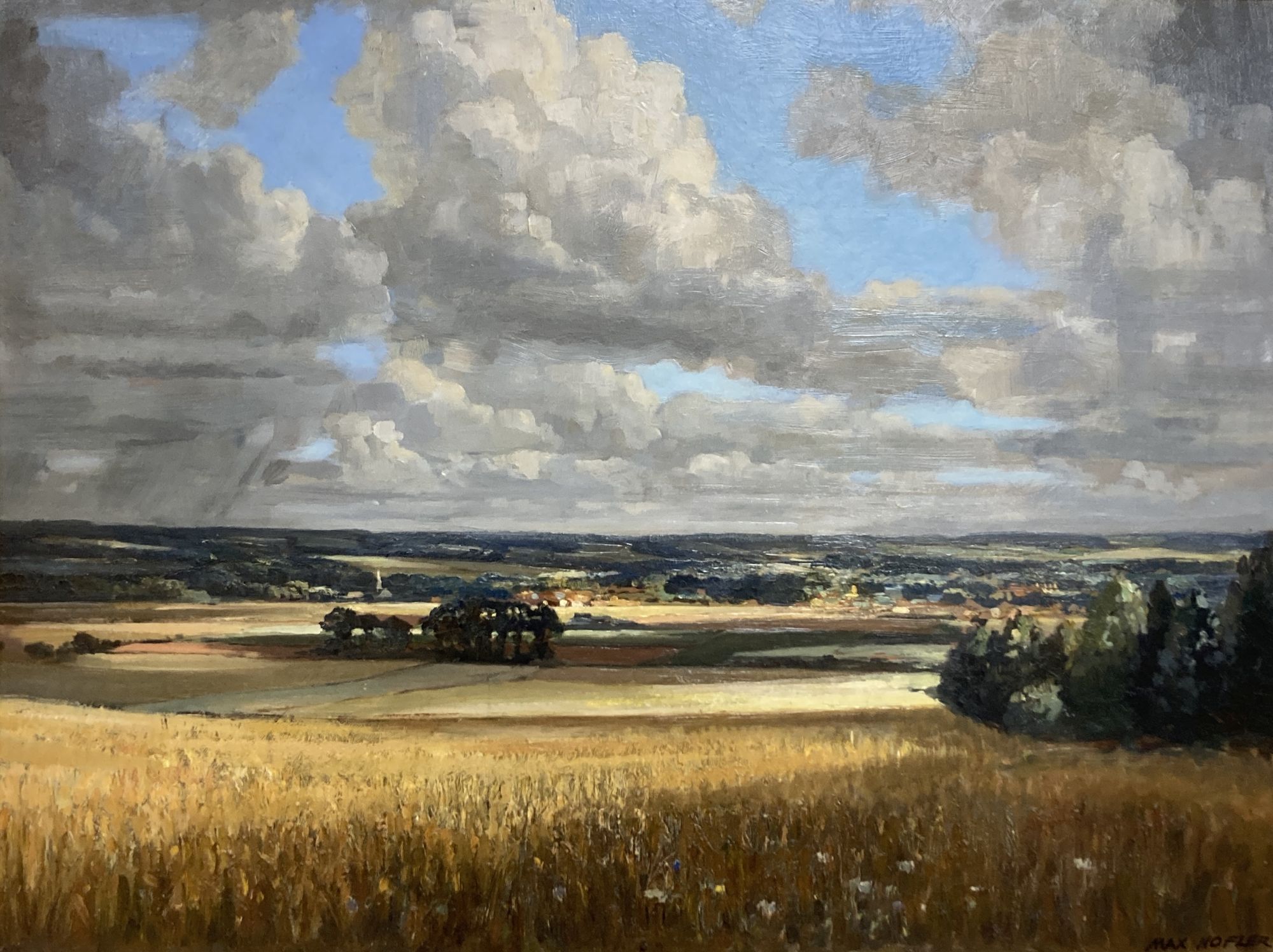 Max Hofler (1892-1963), oil on board, Sunlight and Shadow, Wallingford Berkshire, Fine Art Society label verso, 44 x 59cm